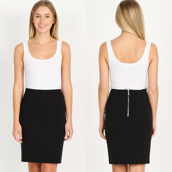 Michael Michael Kors Black Skirt Size 8 | Front Slit, Exposed Silver Zipper, Ful - Picture 1 of 8